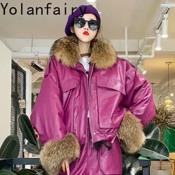 Real Sheepskin Leather Jackets Women Autumn Winter2024 Fox Fur Collar Coat Female Simple Women's Down Jacket Femme Veste Zjt2065