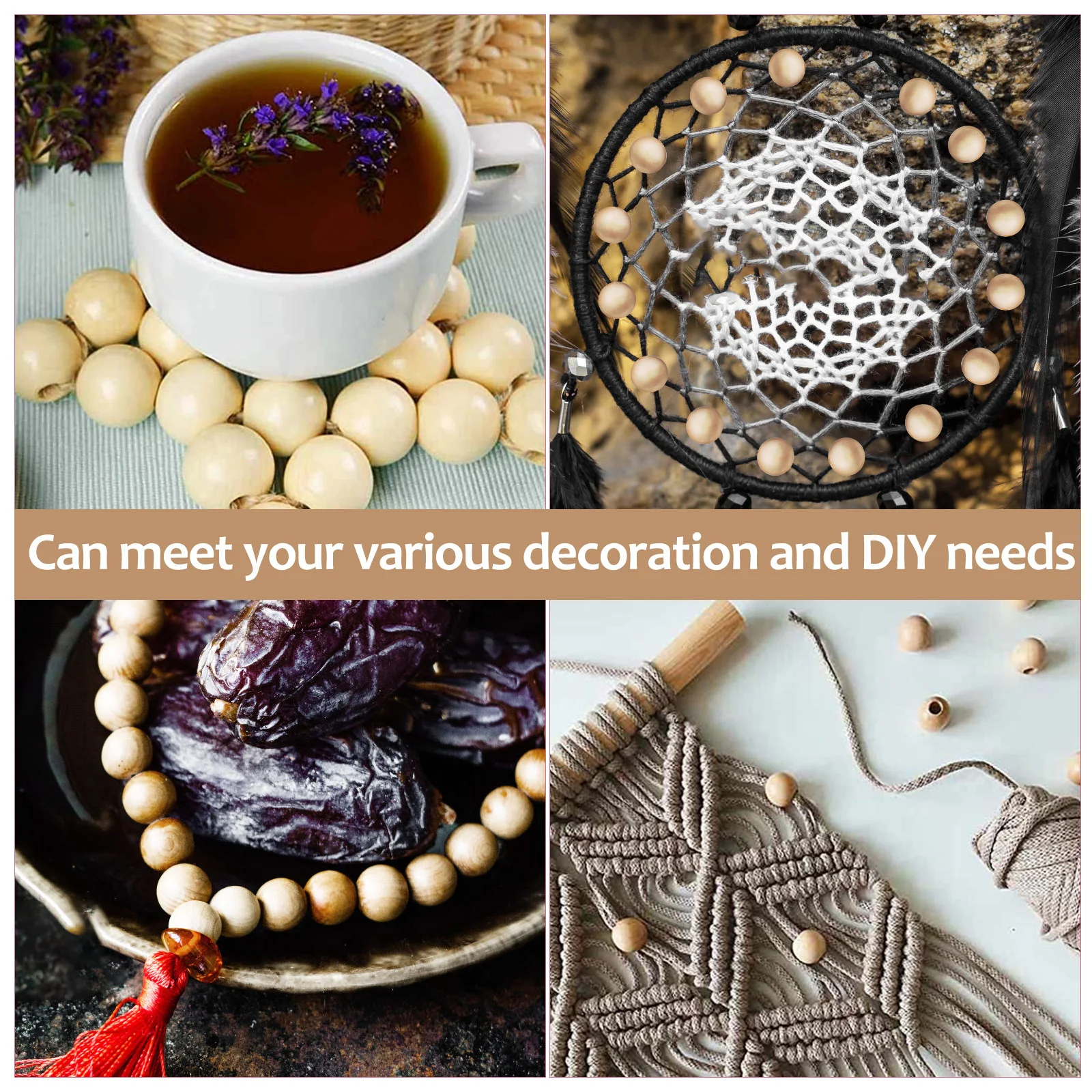 

100pcs Diy Natural Unfinished Wood Beads For Jewelry Making Craft Decor Bulk Round Wooden Beads Macrame Home Projects