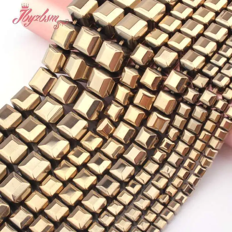 4/6/8mm Natural Hematite Pyrite Color Faceted Cube Stone Beads For DIY Necklace Bracelet Earring Woman Jewelry Making Strand 15\