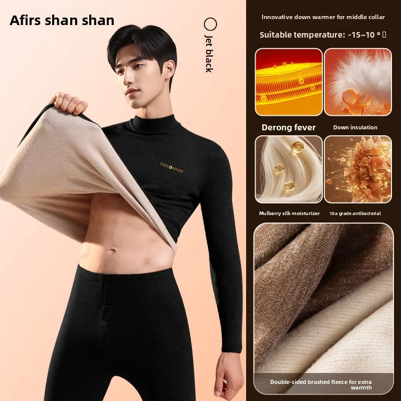 المخملية ملابس اخلية حرارية الرجال أسفل الحرير دعوى الخريف الشتاء المخملية سميكة عالية الرقبة طويلة جونز الرجال الثلوج الذروة الدافئة منامة #5