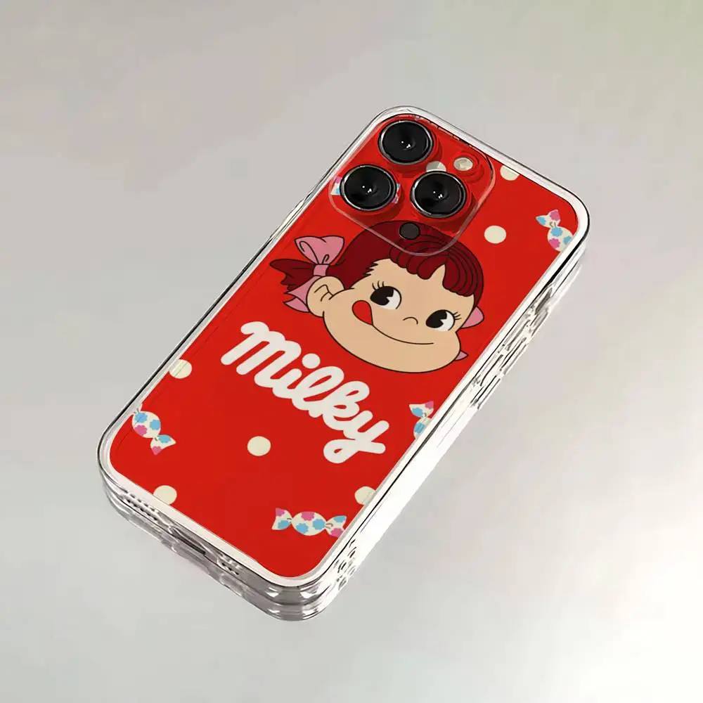 Fujiya Milky Peko-Chan Handyhülle für iPhone 6,16,15,14,13,12,11,17 Pro,Max,Plus,X,XS,XR,SE,Mini Transparente Softcover