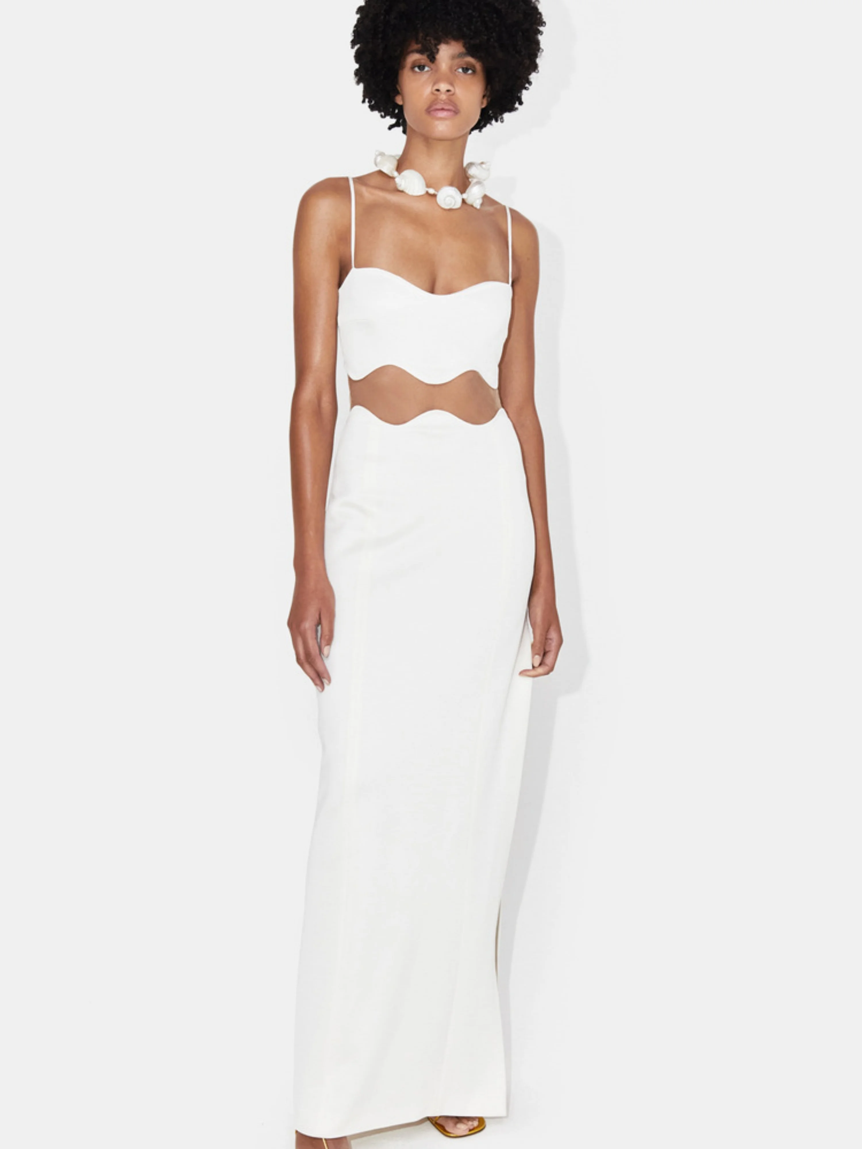 

Women White Black Spaghetti Strap Scallop Cut Out Bandage Slit Long Dress Wedding Evening Party Gowns Formal Event Guest Dresses