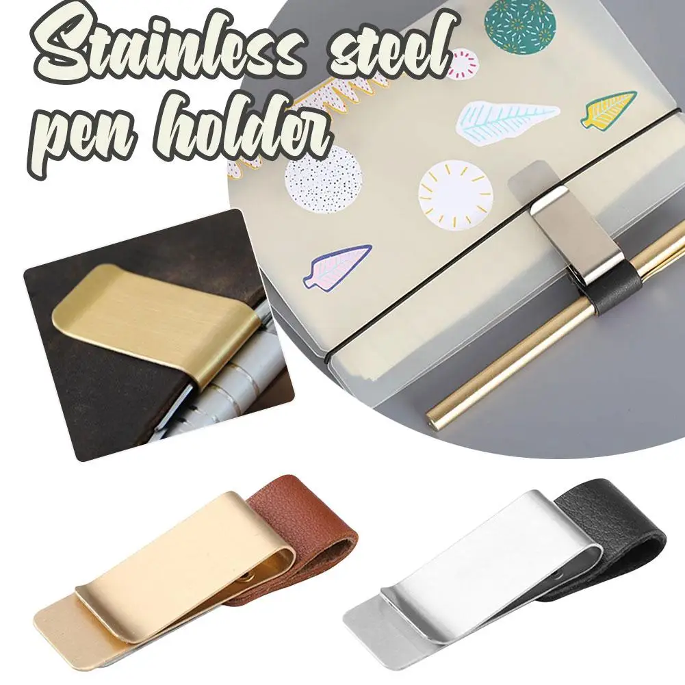 Portalápices de acero inoxidable y latón hecho a mano, Clip para diario, suministros de escritura, carpeta de papel de oficina, cuaderno W3m1