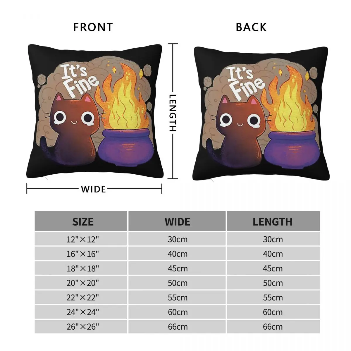 It's Fine Witchy Cat Square Pillowcase Pillow Cover Polyester Cushion Decor Comfort Throw Pillow for Home Bedroom