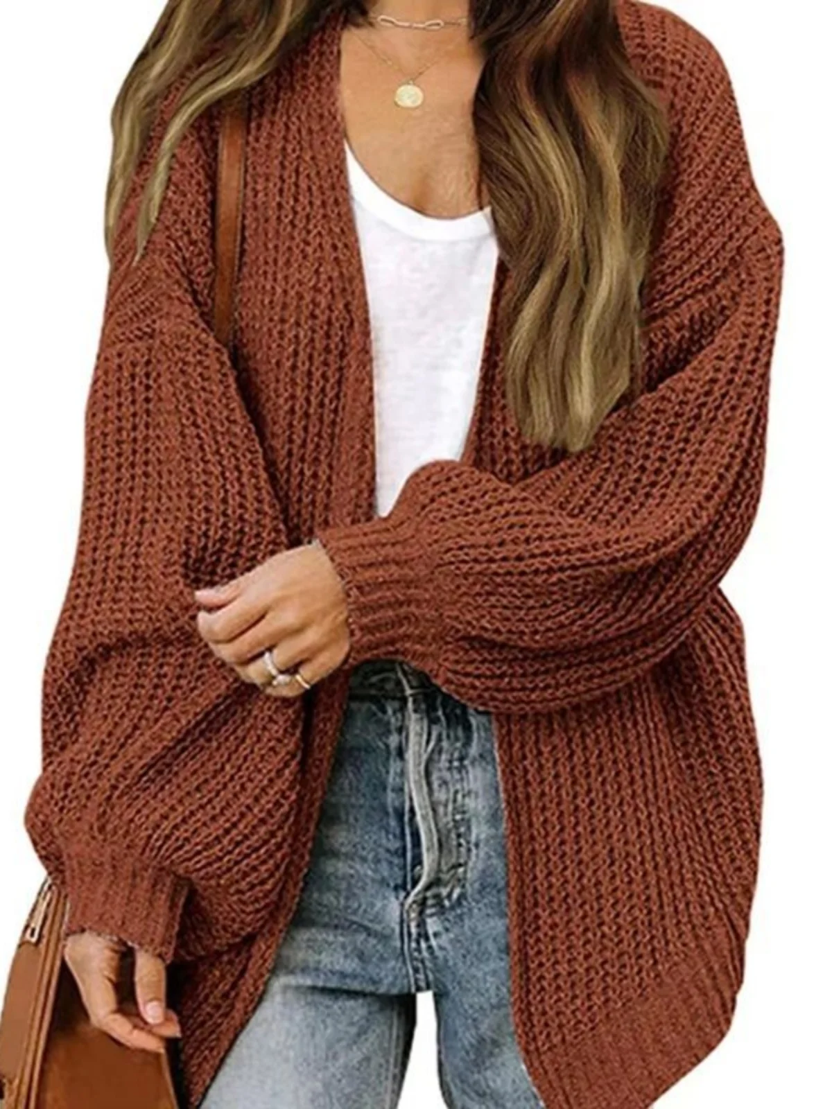 

Осенний сезон, одинарный повседневный кардиган с фонариками, женский свободный крой, длинный уличный, обычный, тонкий