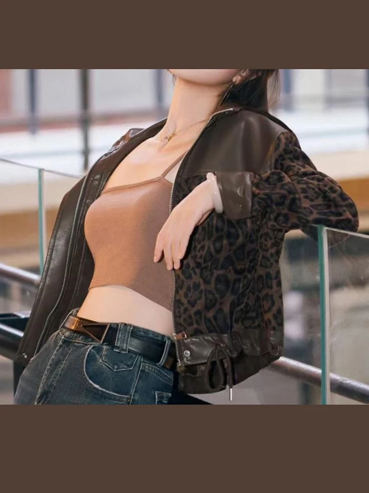 Schicke Jacken mit Leopardenmuster und Kunstfell-Einsätzen für Damen, Reverskragen, Reißverschluss, lange Ärmel, elastische Taille, Herbst-Alltags-Streetwear 2026 – Detail 7