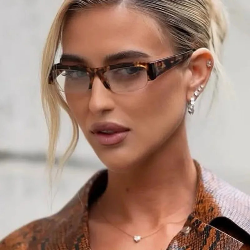Vintage Small Rectangle Half Frame Black Sunglasses for New Fashion Leopard Gradient Sun Glasses ladies Trendy Driving Eyewear view 4