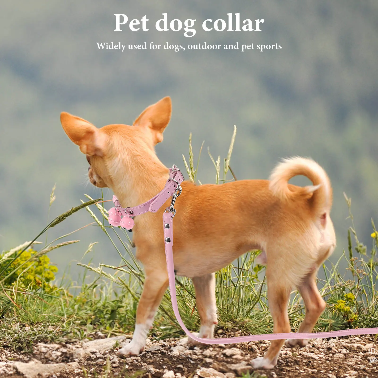 

Pet Cat Dog Collar Pulling Rope Leash Strap Pink Premium PU Material Bell Fair Sound for Running Dogs Puppies Outdoor Pet