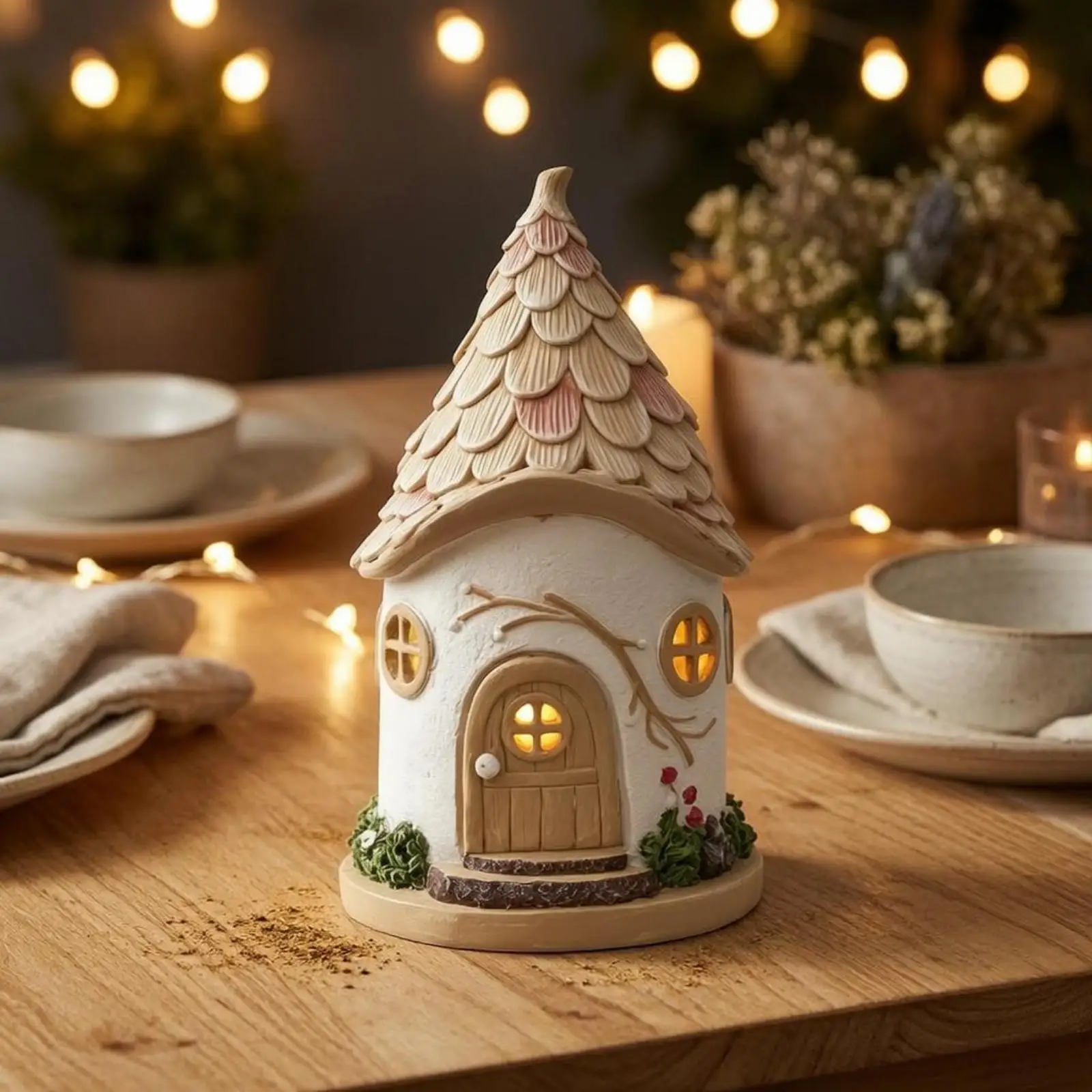 House-Shaped Solar Light Vine Details Solar Fairy House Whimsical Design