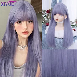 XIYUE Light Purple Synthetic Wigs With Bang Long Natural Straight Hair Wig for Women Daily Use Cosplay Heat Resistant