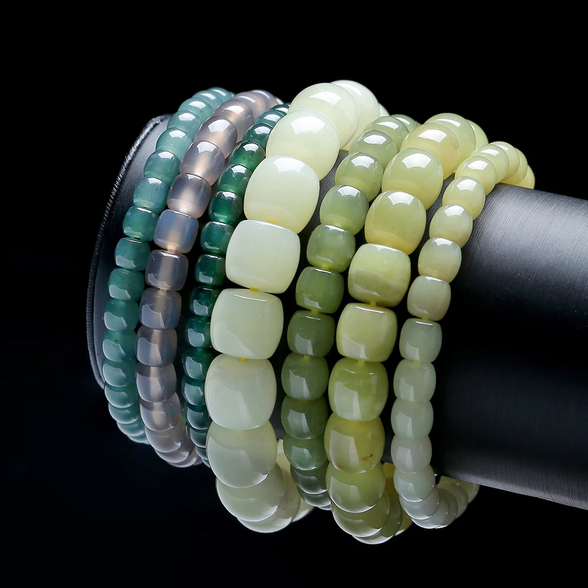 

JD Natural Stone Hetian Jade Straight-Cut Barrel Bead Bracelets Women Men Charm Lucky Reiki Healing Stretch Bangles Jewelry Gift