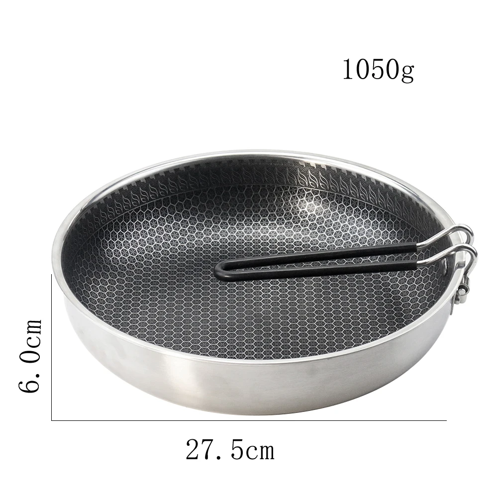 Stainless Steel Honeycomb Non-Stick Pan Folding Handle Wok Frying Pan Picnic Camping Equipment Outdoor Kitchen Cookware