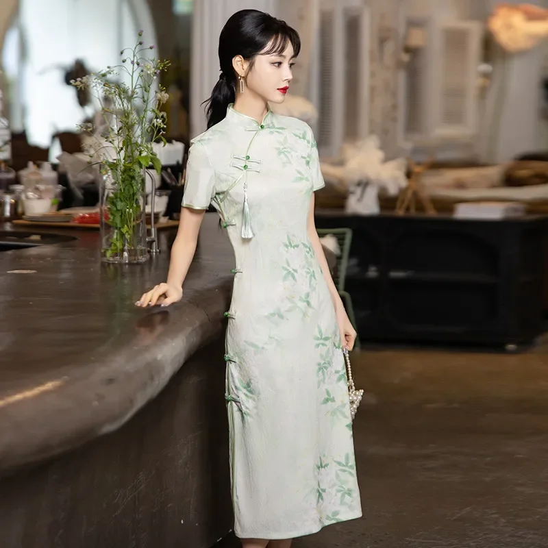 

Modern Improved Long Cheongsam Chinese Traditional Dress Qipao Women's oriental Clothing Plus Size 5XL