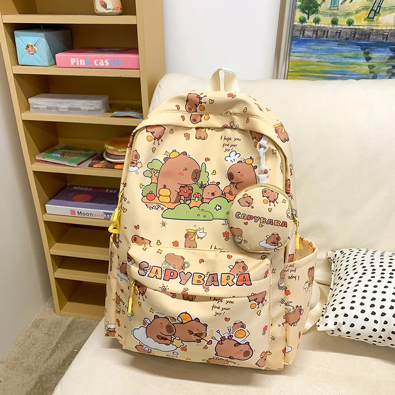 Capybara Print Large Capacity Lightweight Kids Unisex School Backpack Grade School Birthday Gift Essential Nylon 2024 New Trendy