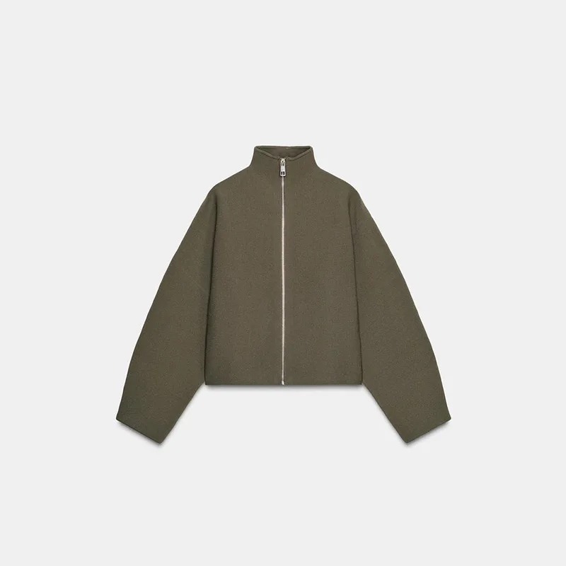 الحد الأدنى سترة فضفاضة سستة محبوك معاطف قصيرة المرأة ملابس خارجية الشارع الخريف موضة عادية تنوعا الأساسية سترة الإناث #5