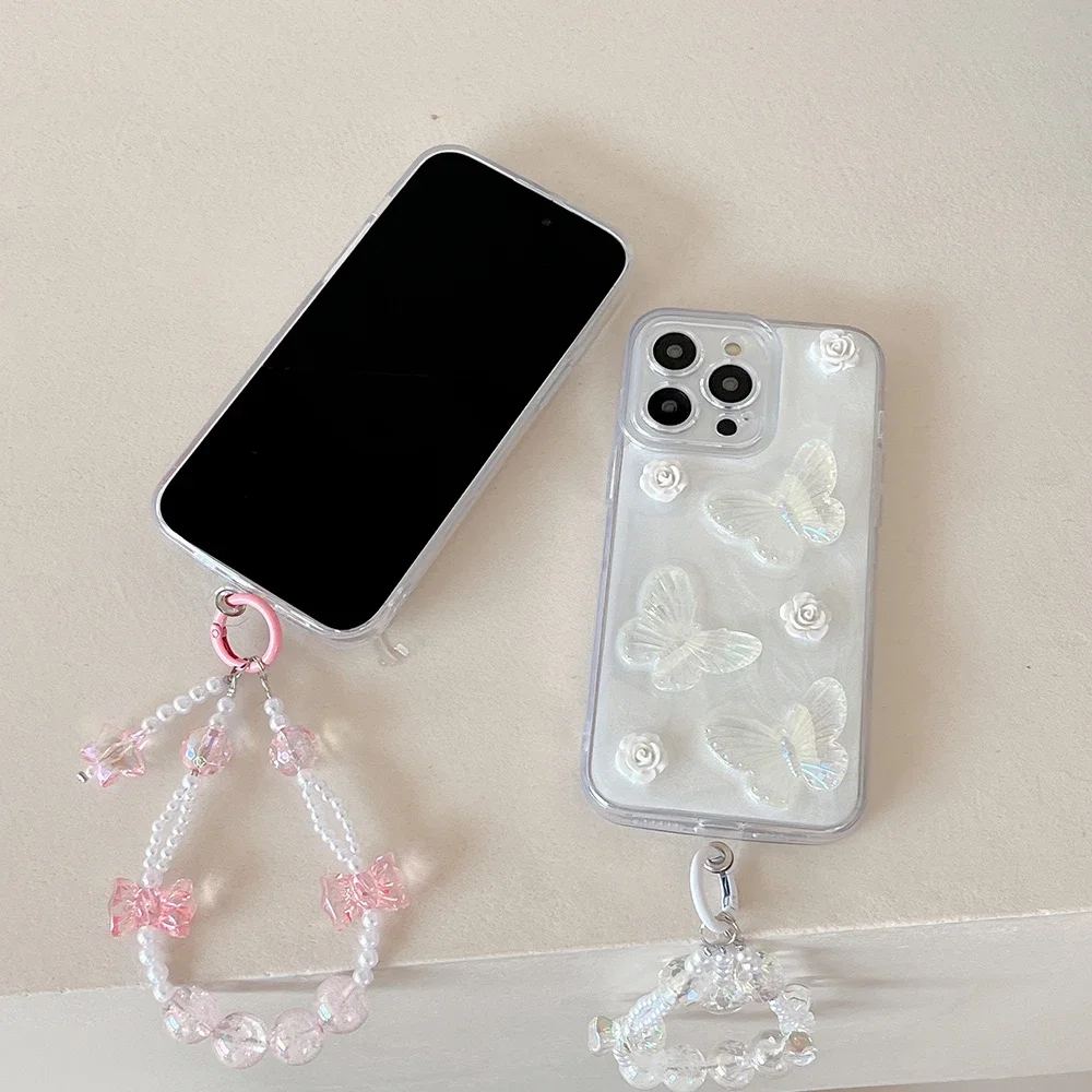 Qianliyao-funda de teléfono con pulsera de mariposa 3D para iPhone, carcasa trasera de TPU suave a prueba de golpes para iPhone 16, 15, 14, 13, 12,