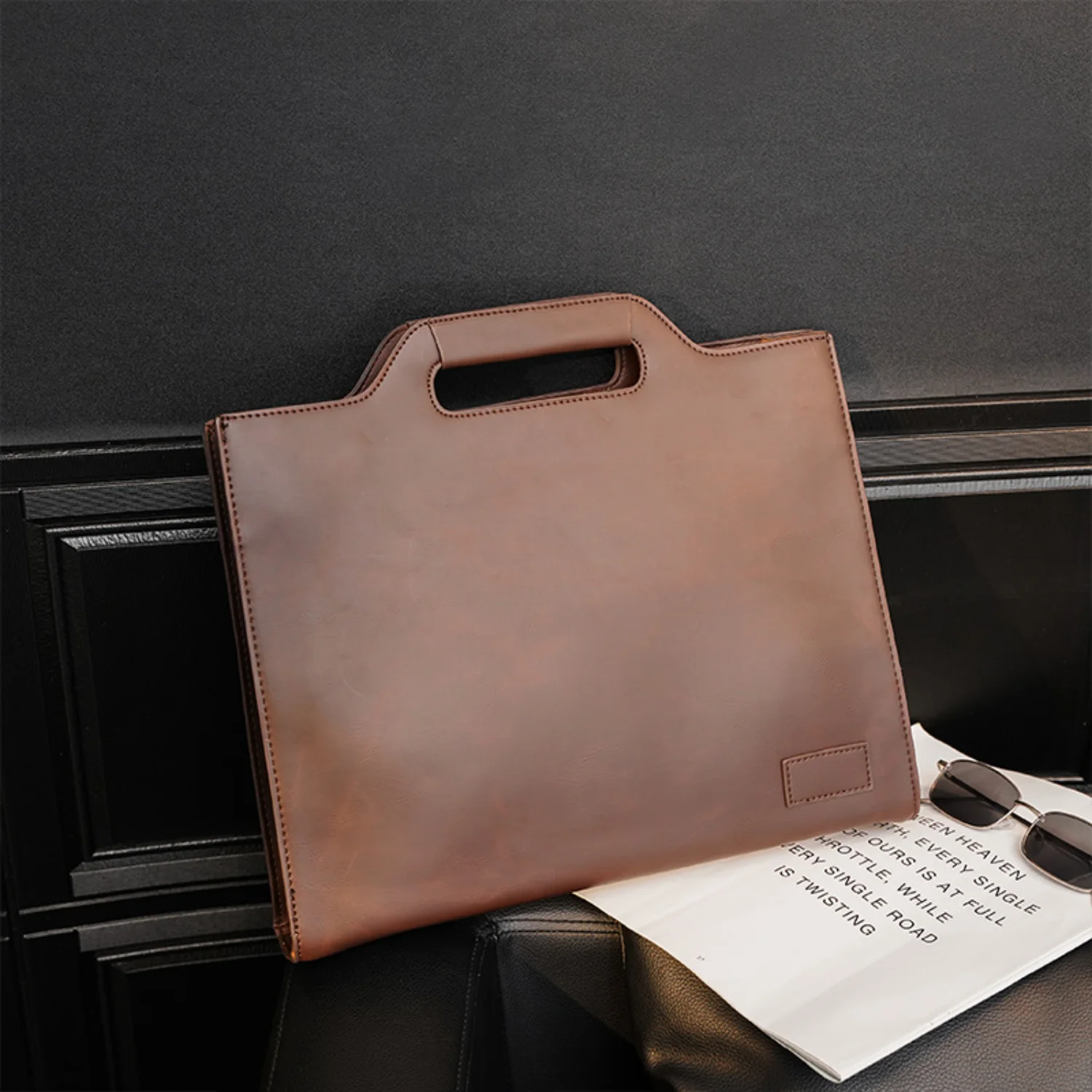 

New PU Leather Handbag for Business Trip, Versatile Men's Women's Fashion Handheld Briefcase & Document File Bag