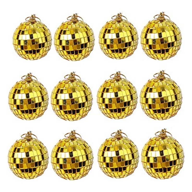 12-Piece Mirror Disco Ball Decoration, Party or DJ Lighting Effects, Home Decoration, Stage Props (2 Inches, Gold)