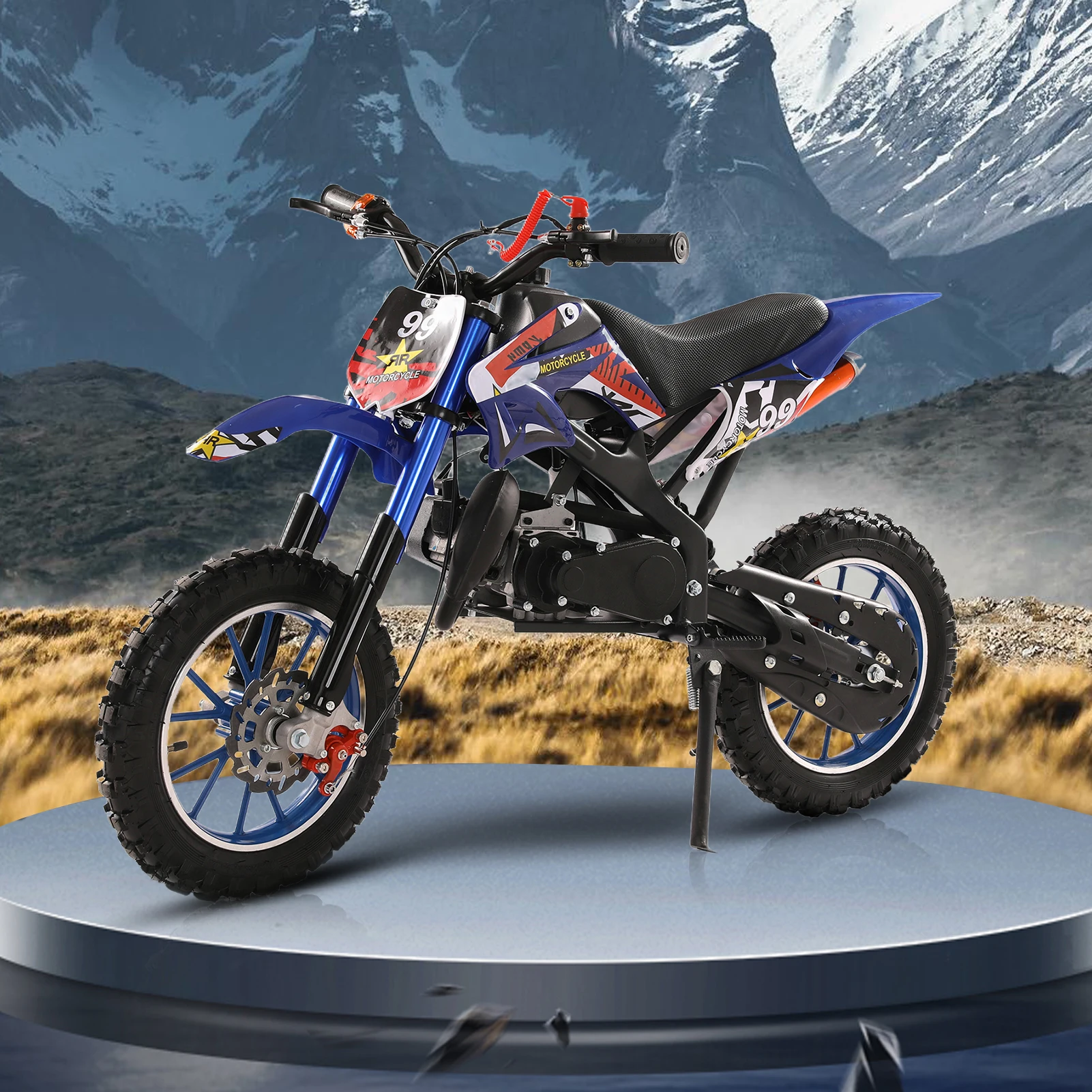 49cc 2-Stroke Dirt Bike, Off Road Mini Motorcycle, Pocket Motorbike with Front Rear Disc Brakes, Racing Max Speed 40KM/H (Blue)
