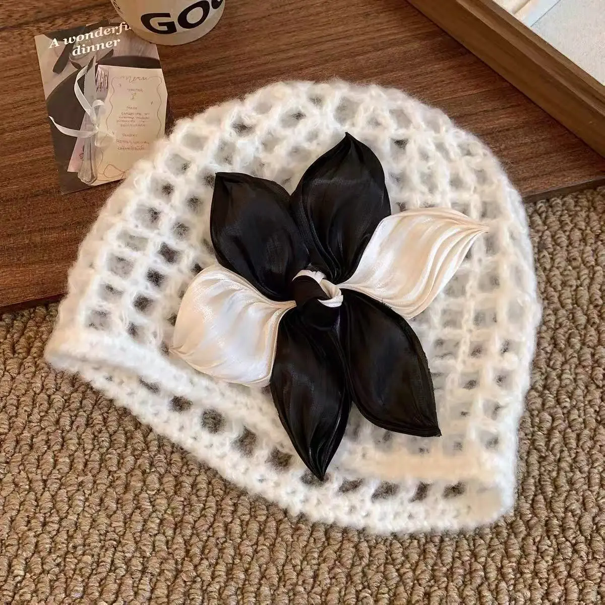 Hand Knit 3D Floral Hole Cap - Women's Spring Autumn Sweet Stylish Face-Framing Beanie