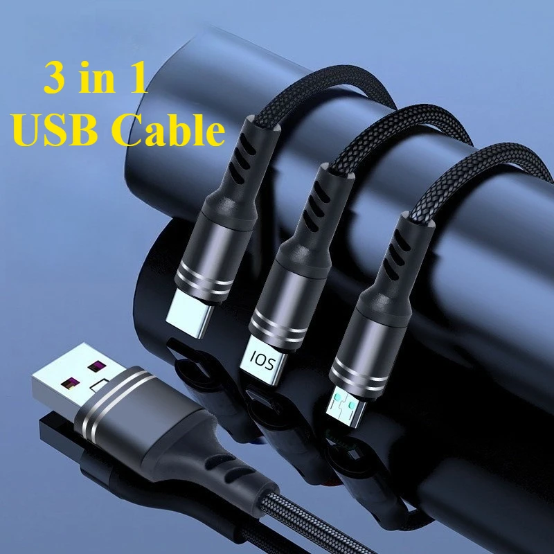 

3 in 1 Fast Charging Cylindrical Braided Data Cable 1m Suitable for Apple Android TYPE-C Usb 3 En 1 Mobile Phone Charging Cable