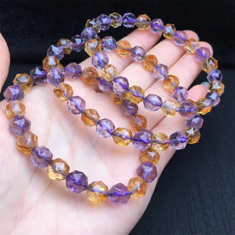 7.5MM Natural Ametrine Facet Bead Bracelet For Women Men Love Gift Crystal Beads Strands Jewelry Gift 1PCS