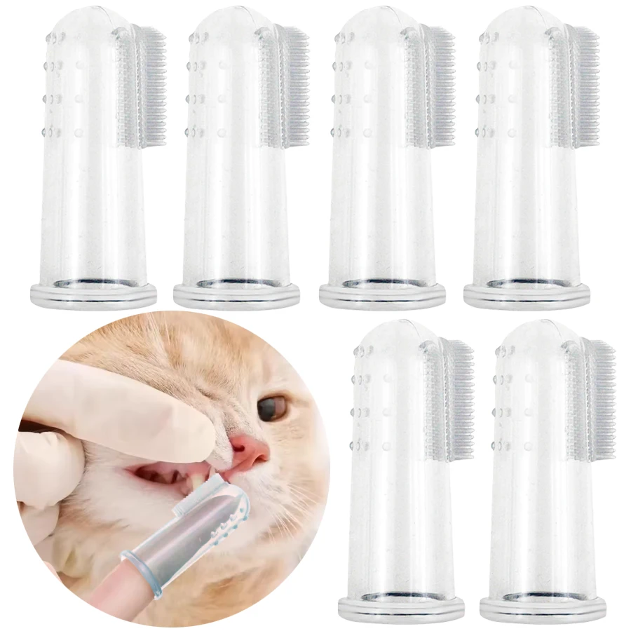 

6 Pcs Pet Toothbrush Set - Silicone Finger Toothbrush for Dogs and Cats, Washable Reusable Dog Cat Dental Care