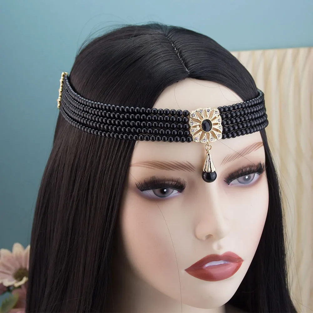 Poyasa Moroccan Hairband Hair Rope  Women Pure Hand Beaded Necklace Adjustable Neck strap chain Arabic Bridal Wedding Jewelry