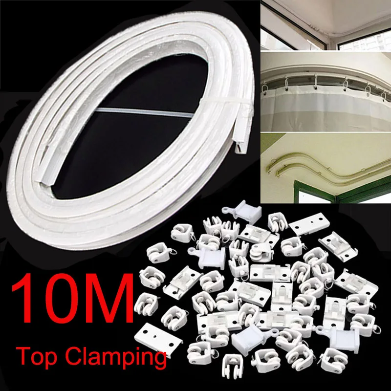 10M Flexible Ceiling Cuttable Bendable Curtain Track Rail Top Clamping Curtain Pole Kit Curved Straight Windows Accessories A1