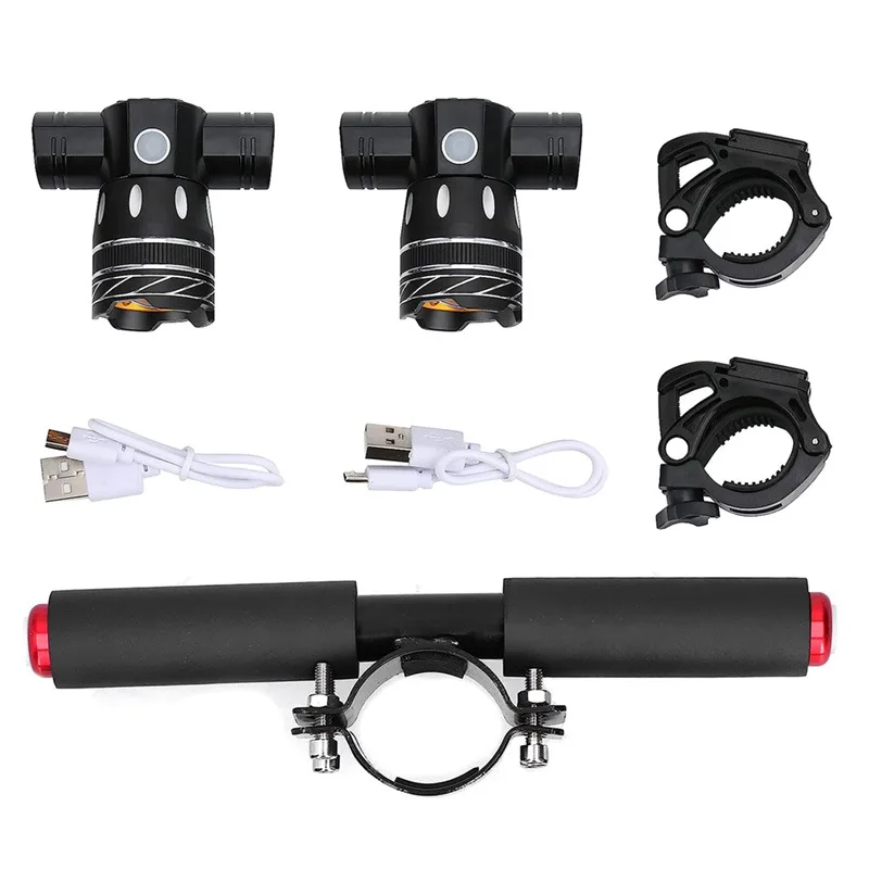

LED Light Bike Light Set USB Rechargeable Headlight Flashlight Waterproof Zoomable Cycling Lamp for Bike