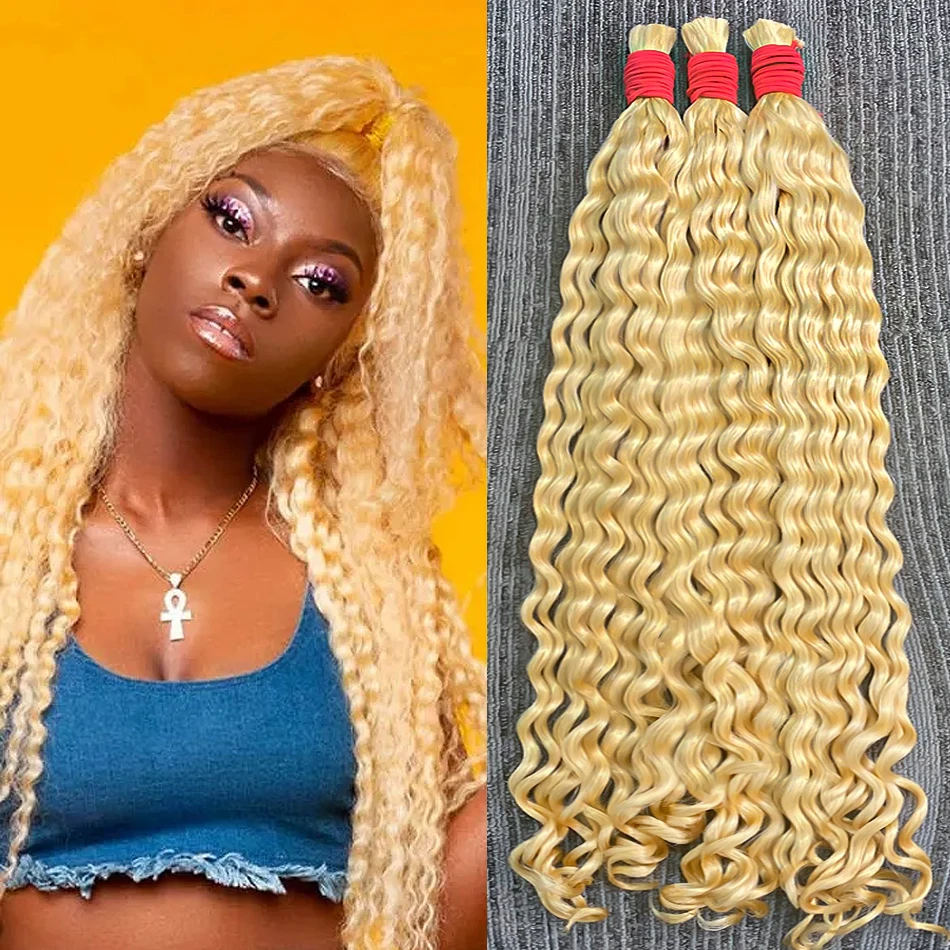 613 Deep Wave Bulk jungfräuliches menschliches Haar natürliche unverarbeitete Flecht verlängerung 18 30 Zoll lockige blonde Farbe für Fashion ista