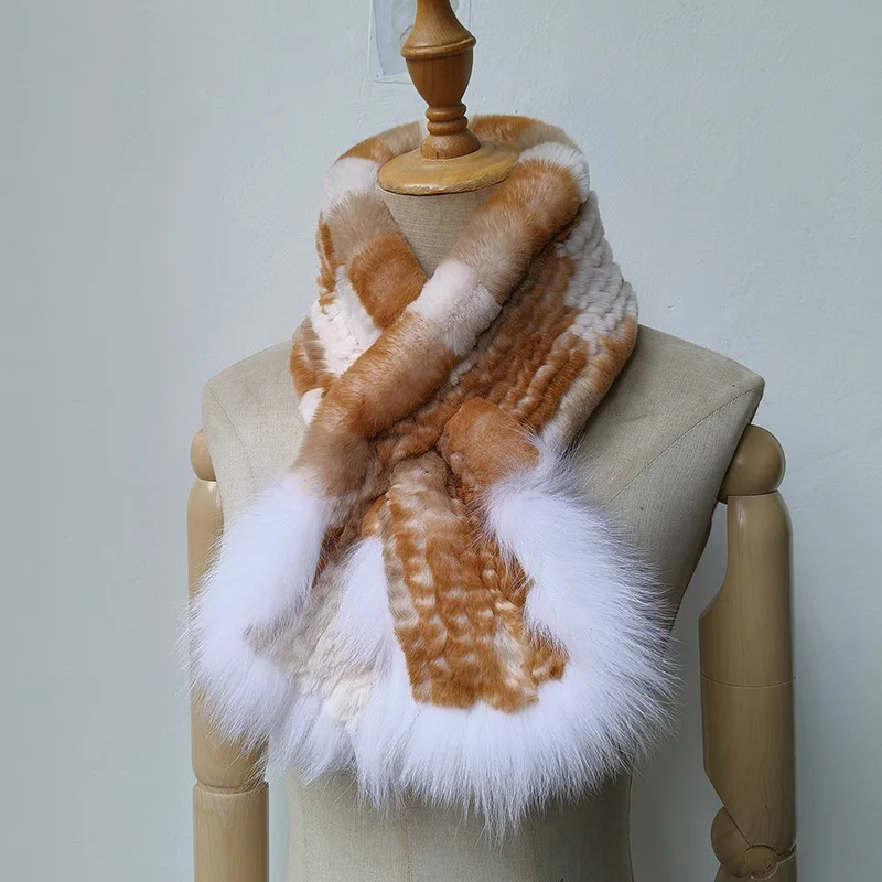 Korean version Fluffy winter scarf made  genuine rex rabbit fur It features fox fur real fur, and a fur scarf with a fur collar