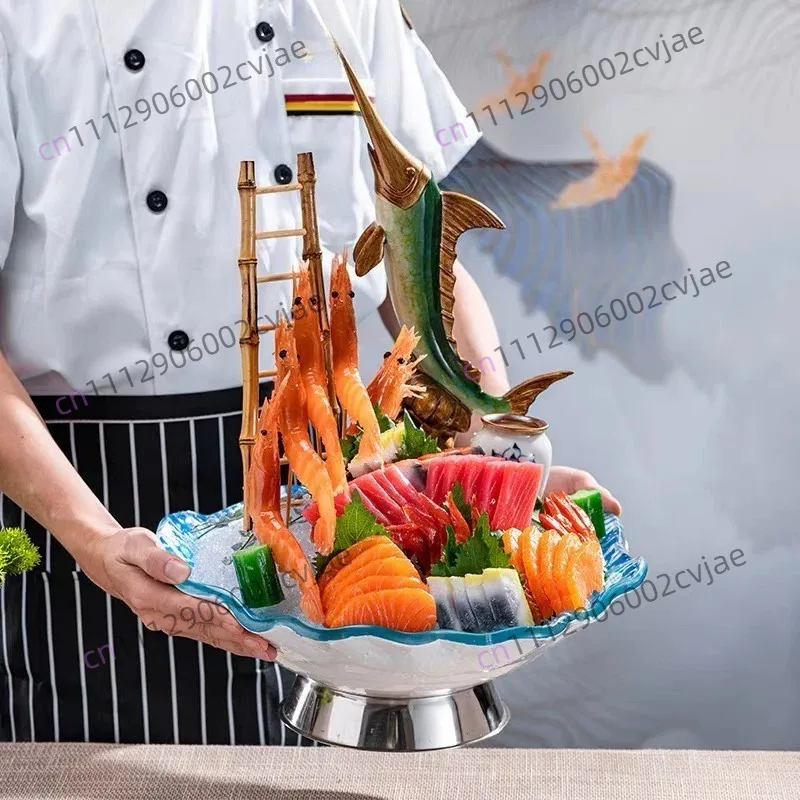 Conch Seafood Sashimi Plate Salmon Plate Dry Ice Plate Japanese Style Dishes Tableware