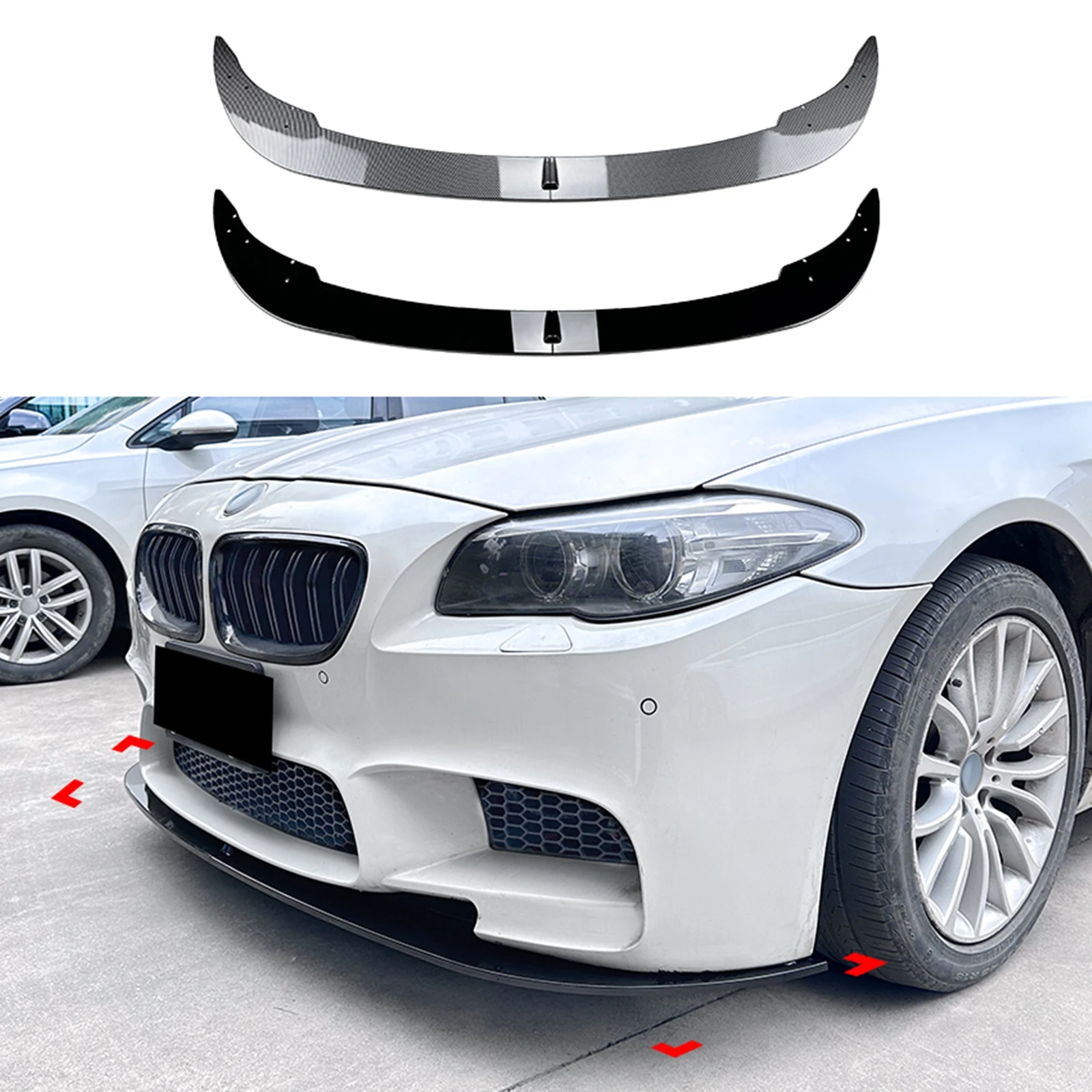 

Front Bumper Spoiler Lip For BMW F10 F11 M5 2012 2013 2014 2015 2016 Sedan 4-Door Carbon Fiber Look/Gloss Black Lower Splitter