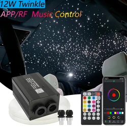 Double Heads 12W Twinkle RGBW Starry Sky Fiber Optic Star Ceiling Light Kit  Sound Activated Car Roof Start Optical fiber Light