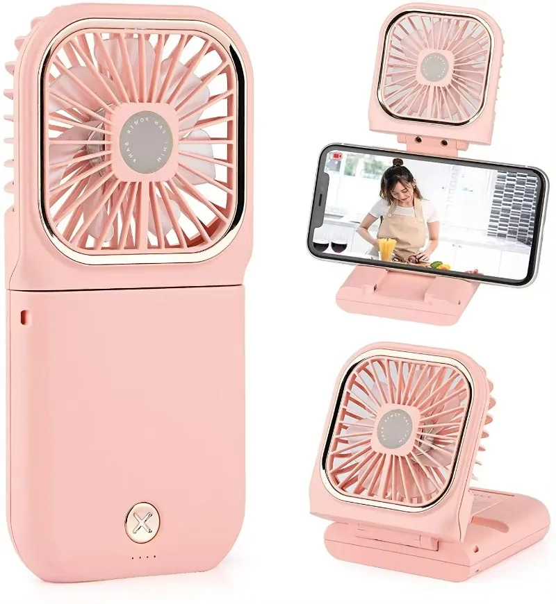 Multi Functional Neck Hanging Fan Power Bank Mini Portable Desktop Folding Silent USB Phone Powerbanks Electric Fan 3000mAh