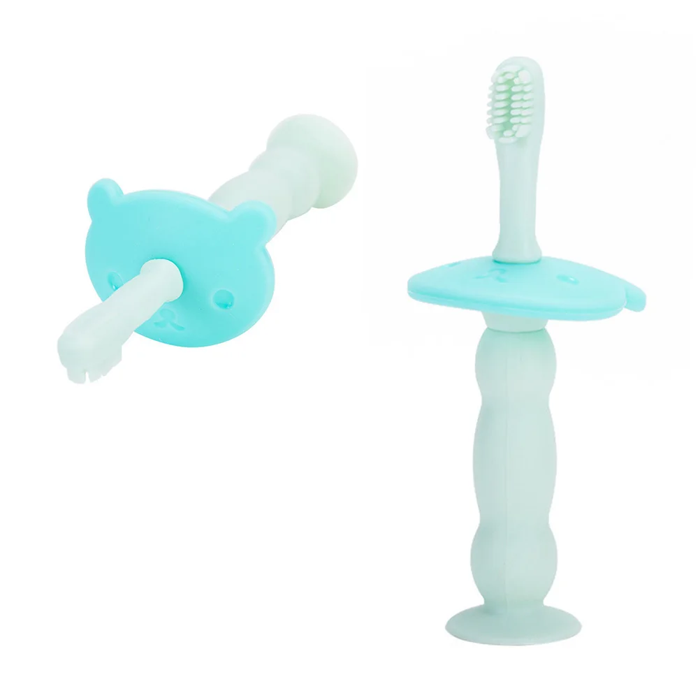 فرشاة أسنان للأطفال من السيليكون الأخضر بشعيرات ناعمة آمنة لتدريب الأطفال الصغار فرشاة أسنان للأطفال الرضع وسادة تسنين لتخفيف اللثة