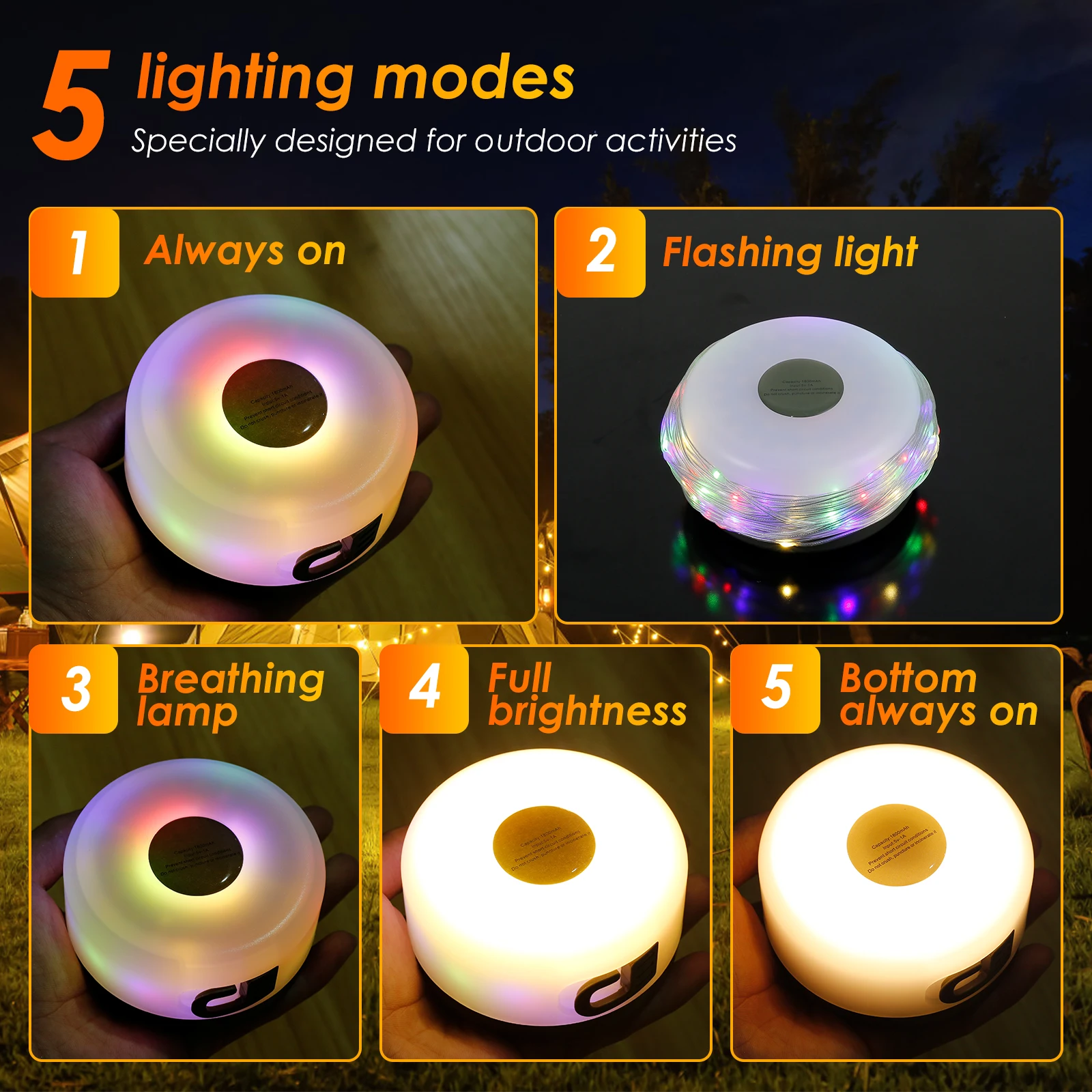 كشافات ليد قابلة لإعادة الشحن قابلة للطي ، إكليل التخييم ، سلسلة ليد خفيفة ، جو احتفالي ، إضاءة خيمة الحزب