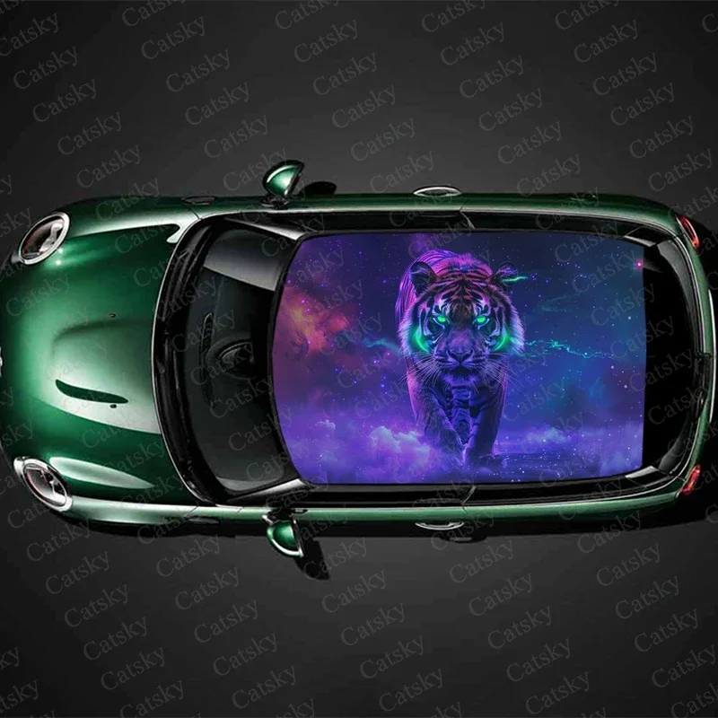 

Space Tiger with Nebula Car Roof Sticker Wrap Racing SUV Accessories Packaging Painted PVC Custom Car Graphic Decal