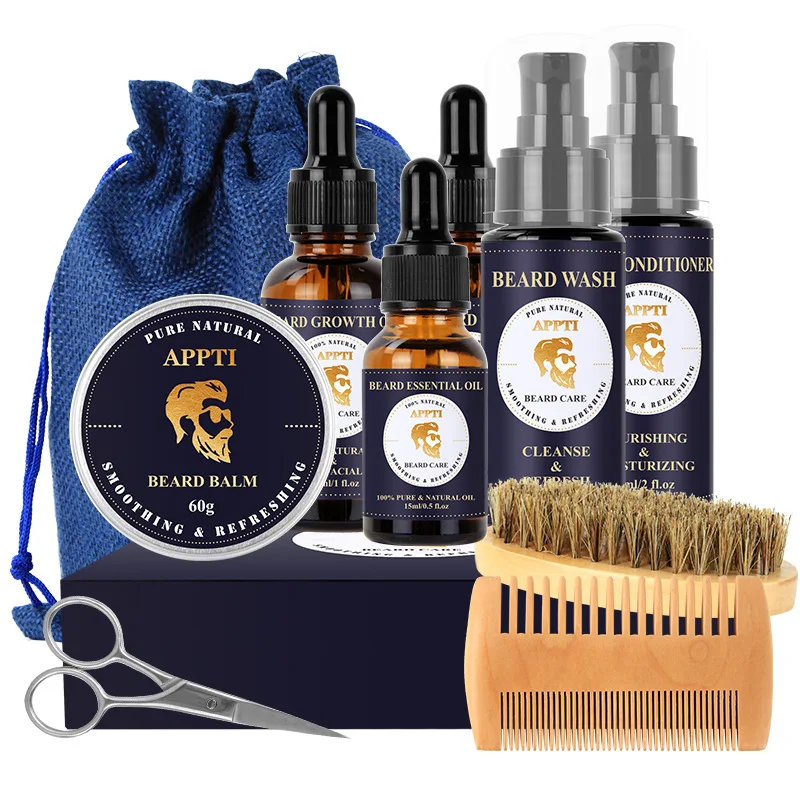 

10pcs Beard Care Set Beard Serum Oil Balm Beard Comb Bristle Brush Scissor Beard Oil Beard Growth Set Men Beard Care Kit MAIZIUP