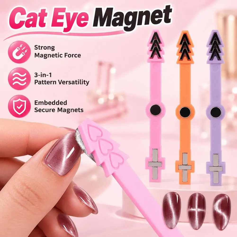 New 3 in 1 Dual Headed Cat Eye Nail Art Magnetic Stick Love Hollow Effect Multifunctional Nail Art Magnet Suitable for Home DIY