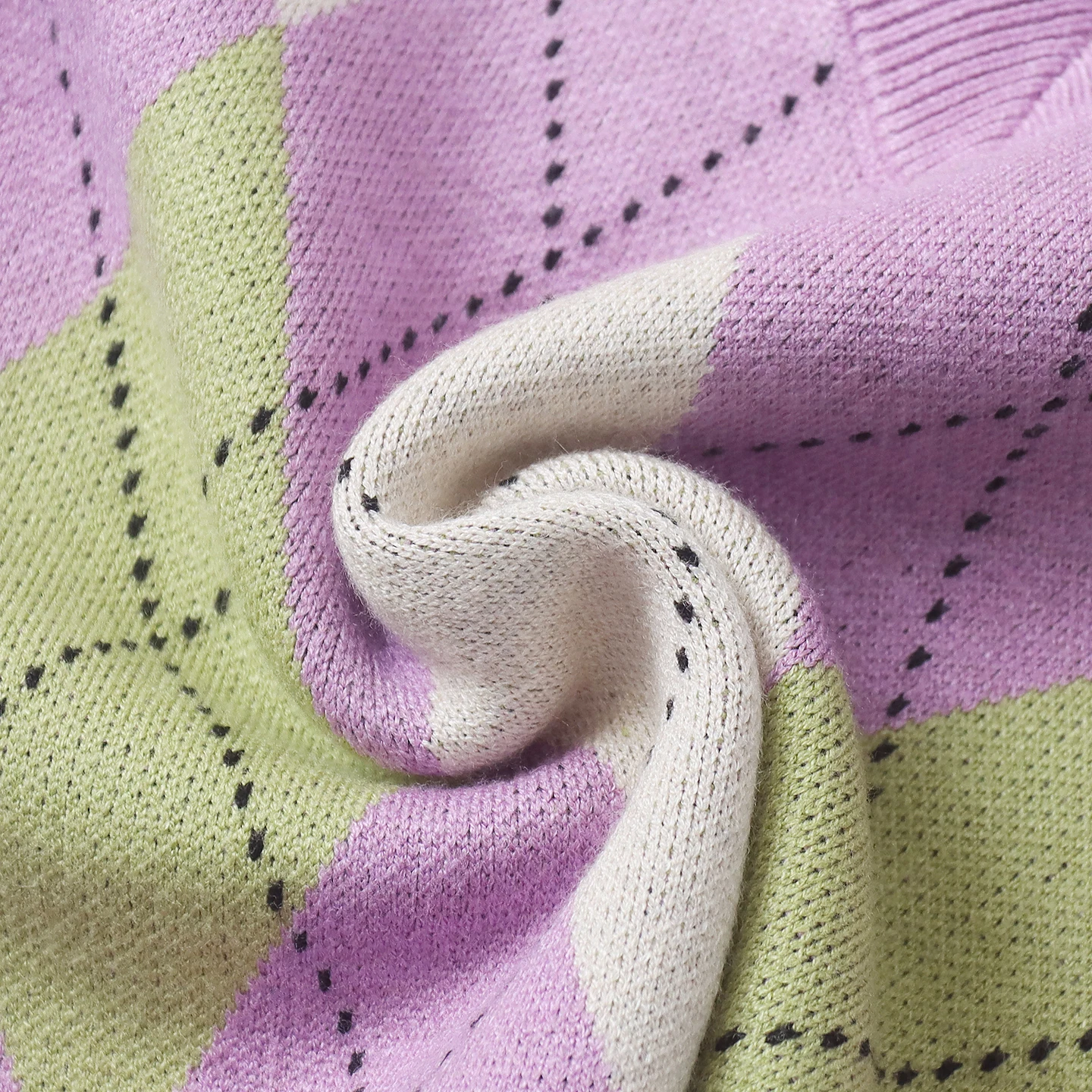 Suéter de Moda con Estampado de Diamantes, Manga Larga, Cuello en V, Estilo Dulce para Mujer, Primavera-Otoño, Tejido Hoado...