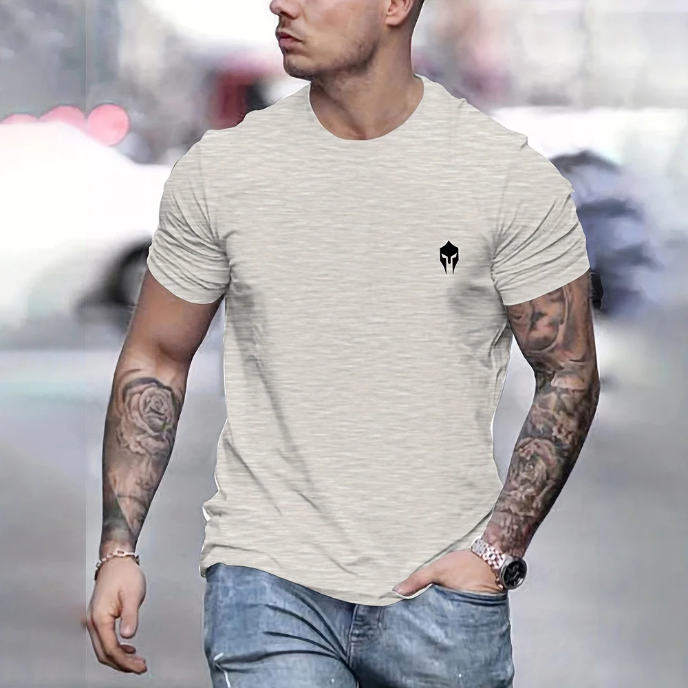 Fashion Spartan Print Muscle T-Shirt Casual Solid Color Round Neck Short Sleeve Clothing Outdoor Large Size Street Men's T Shirt image 2