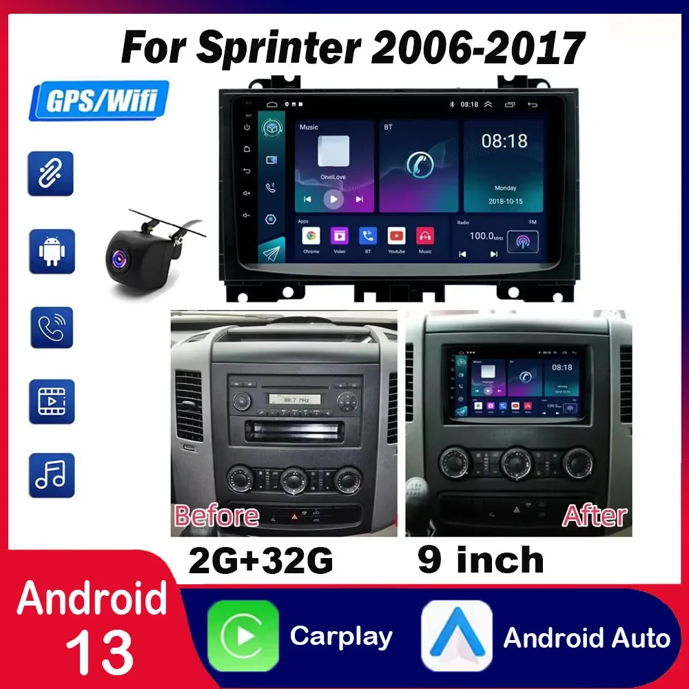 9 بوصة راديو السيارة ستيريو نظام تحديد المواقع والملاحة واي فاي تعديل التردد متوافق مع Sprinter 2006-2017 #1