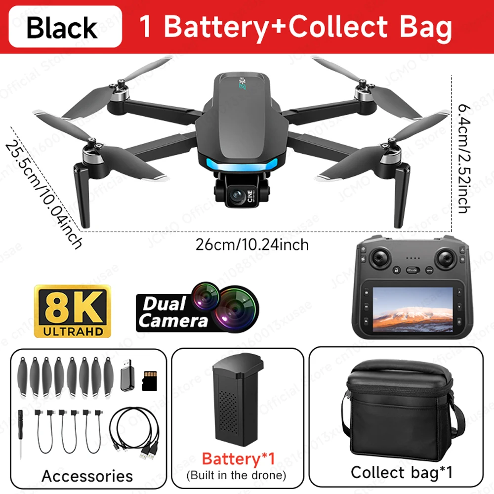 JCMO S-X1 3-assige Gimbal Camera Drone 8K 50fps Professionele Dual Camera GPS Borstelloze Motor Opvouwbare 5G Wifi Afstandsbediening Quadcopter