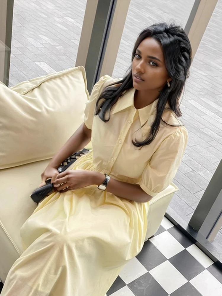 

V Neck Mid-Length Skirt Elegant Office Shirt Dress Women's Early Spring Gentle Casual Dress