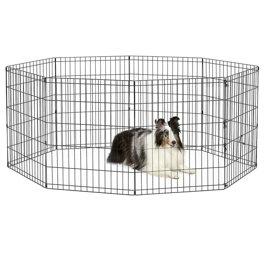

Folding Metal Puppy Dog Exercise Pen, Indoor Outdoor Playpen with No Door, Provides 16 Sq Feet of Play Space, 30Inches Tall, Bla
