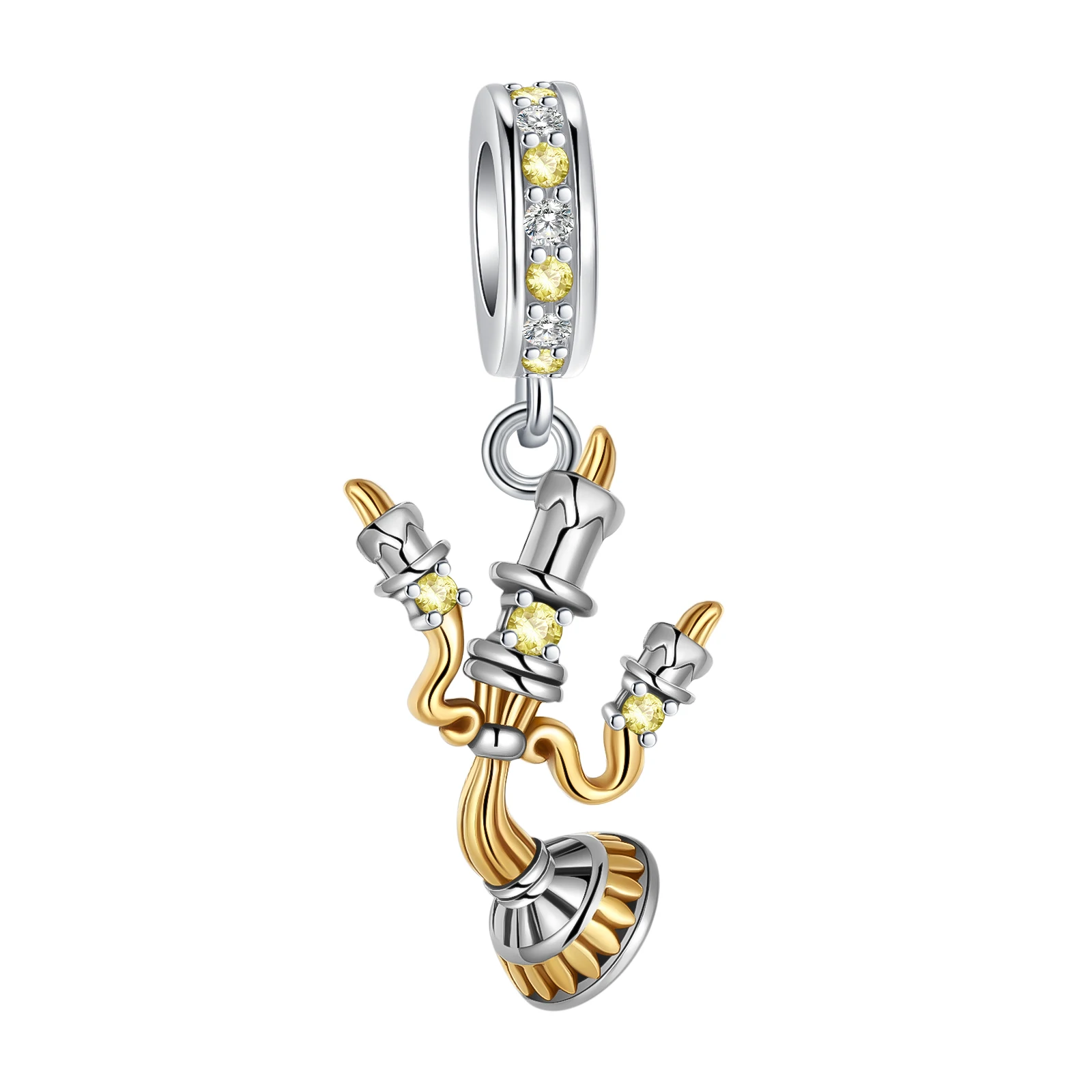 925 sterling silver golden dancing candle pendant charm fit pandora original bracelet charm beads necklace Diy female jewelry.