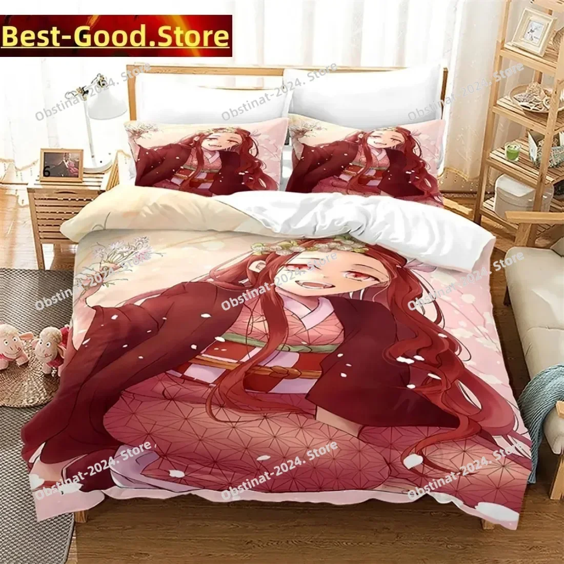 

Top Anime Nezuko Kamado Demon Slayer Bedding Set Boys Girls Twin Queen King Size Duvet Cover Pillowcase Bed boys Adult Bedroom