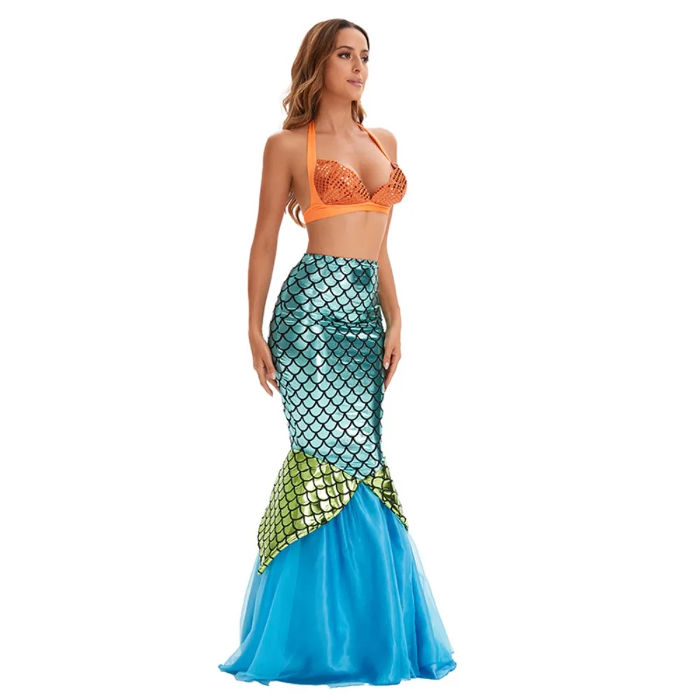 

Glitter Mermaid Costume for Adults Fishtail Halloween Party Dress Cosplay